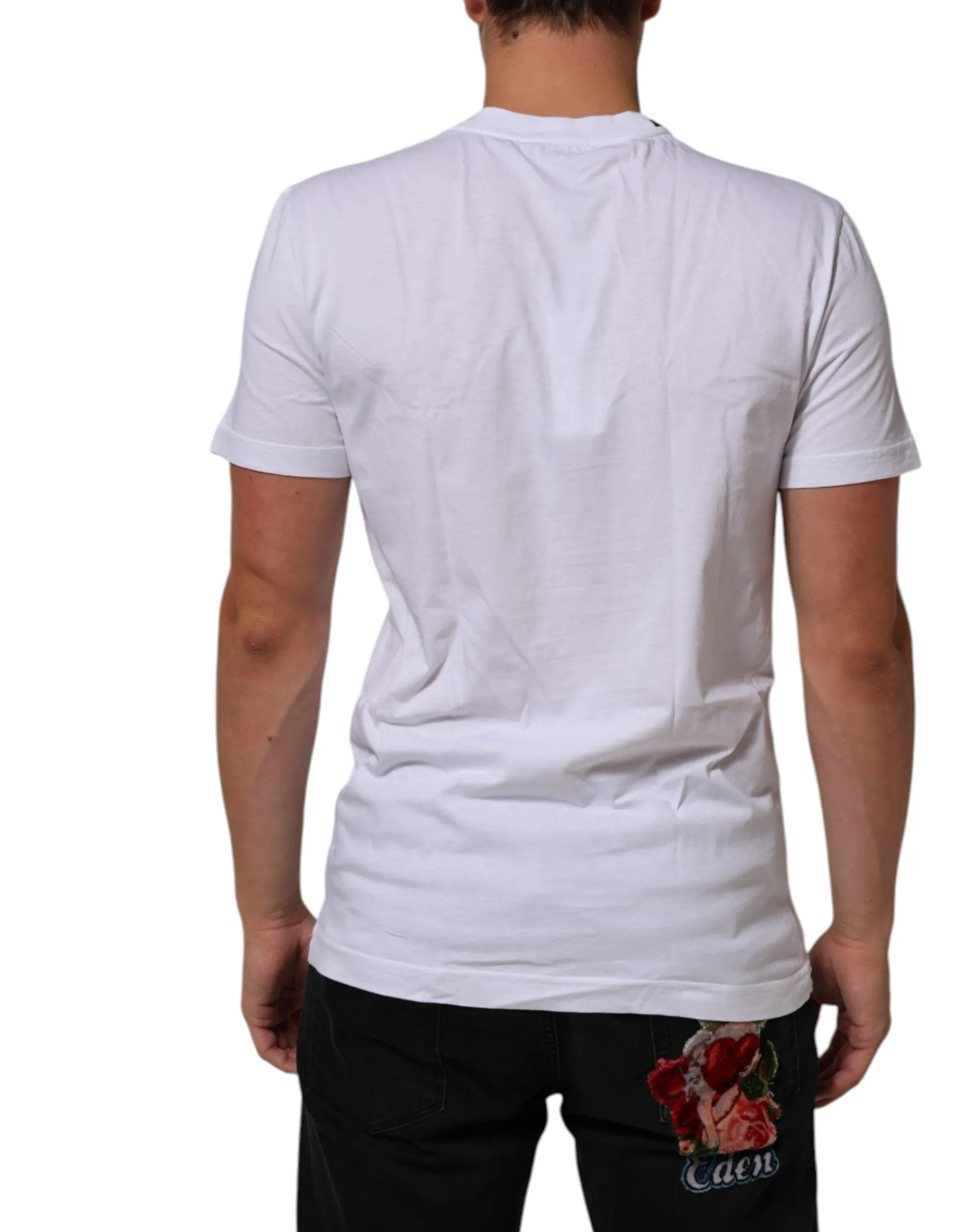 Dolce & Gabbana White Cotton Logo Print Crew Neck T-shirt sold by Siebentaschen product image thumbnail 4
