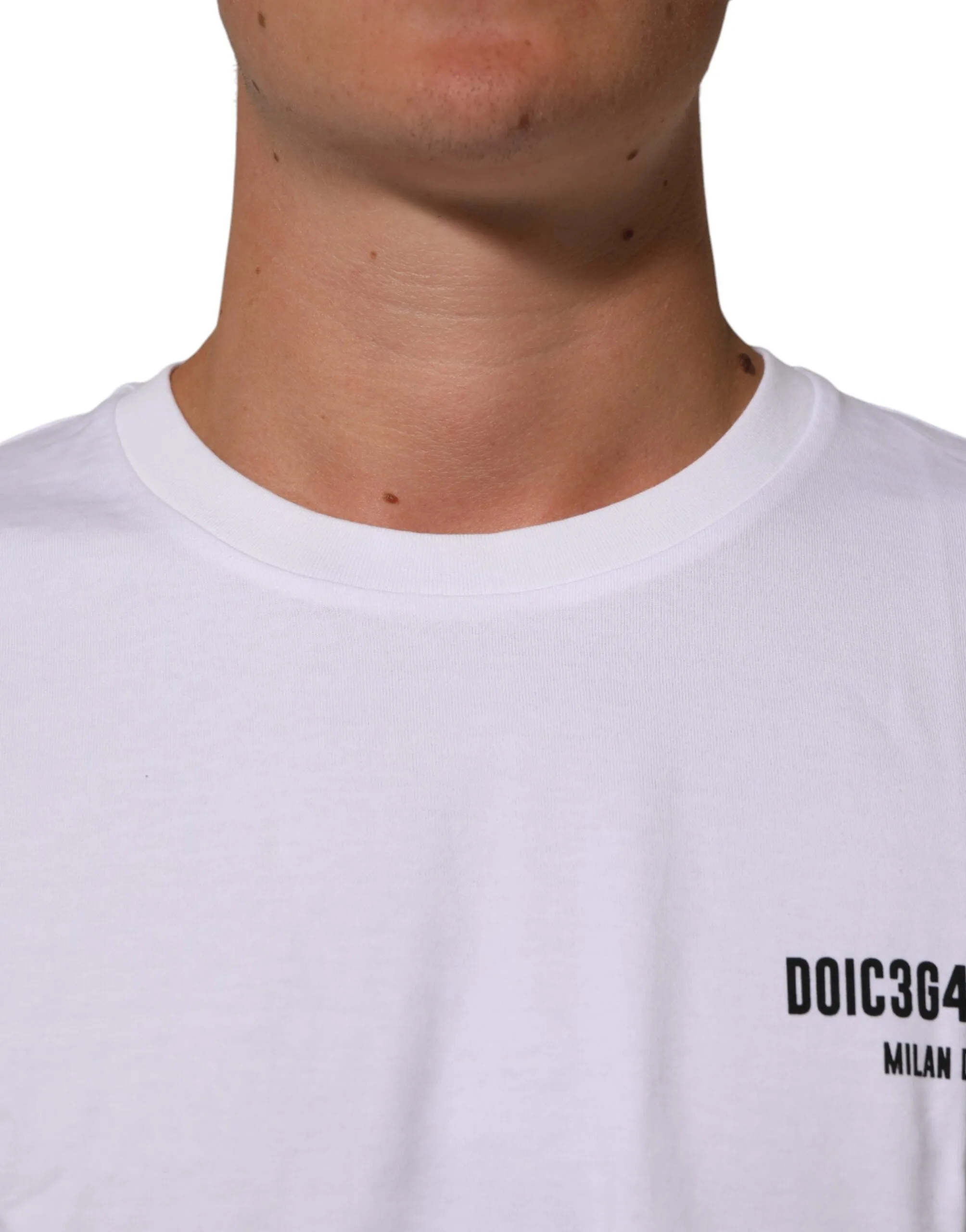 Dolce & Gabbana White Cotton Logo Print Crew Neck T-shirt sold by Siebentaschen product image thumbnail 5