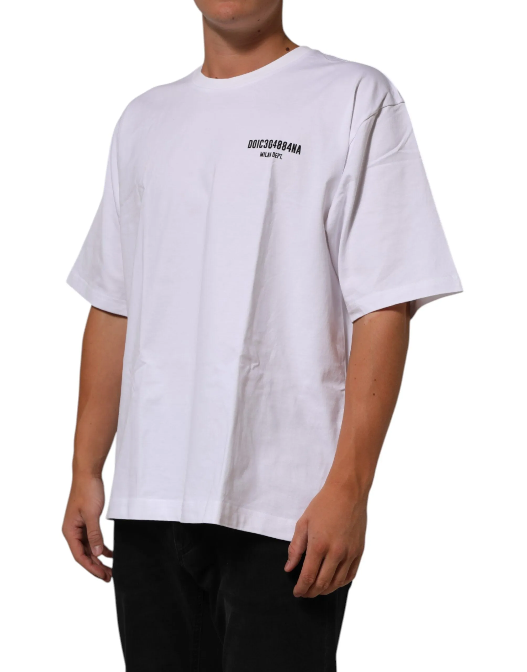 Dolce & Gabbana White Cotton Logo Print Crew Neck T-shirt sold by Siebentaschen product image thumbnail 3