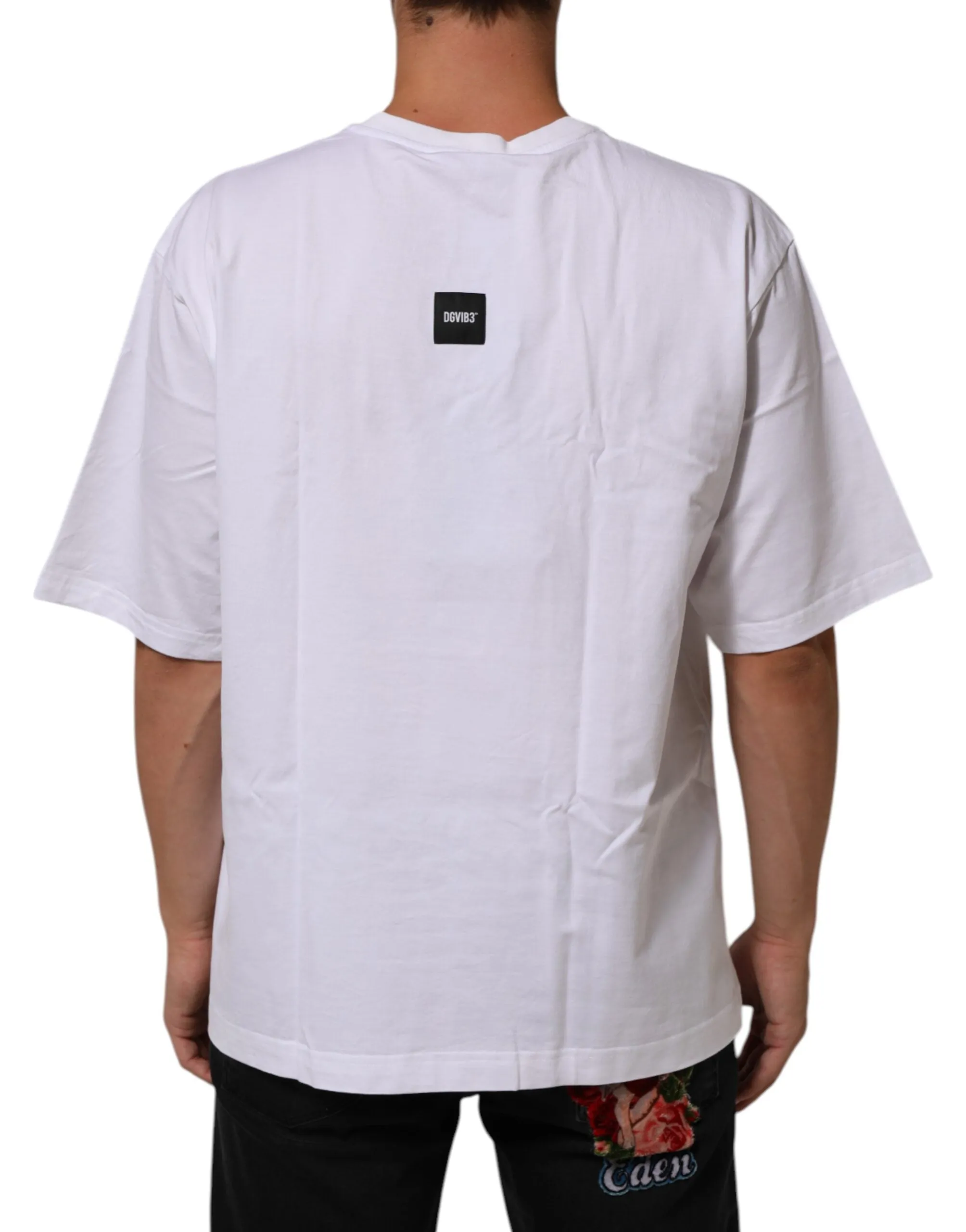 Dolce & Gabbana White Cotton Logo Print Crew Neck T-shirt sold by Siebentaschen product image thumbnail 4