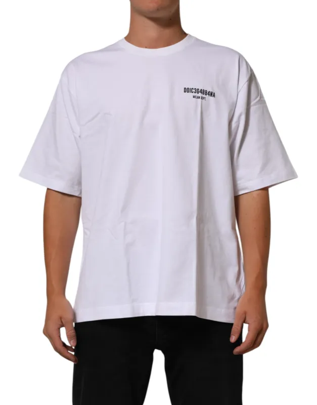 Dolce & Gabbana White Cotton Logo Print Crew Neck T-shirt sold by Siebentaschen