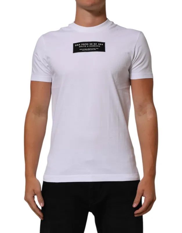 Dolce & Gabbana White Cotton Logo Print Crew Neck Men T-shirt sold by Siebentaschen