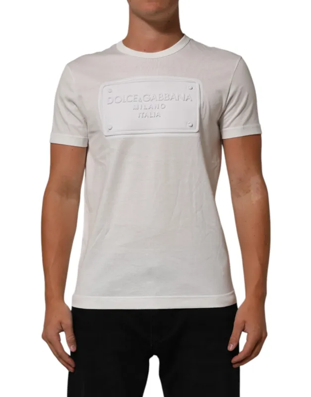 Dolce & Gabbana White Logo Patch Cotton Crew Neck Men T-shirt sold by Siebentaschen