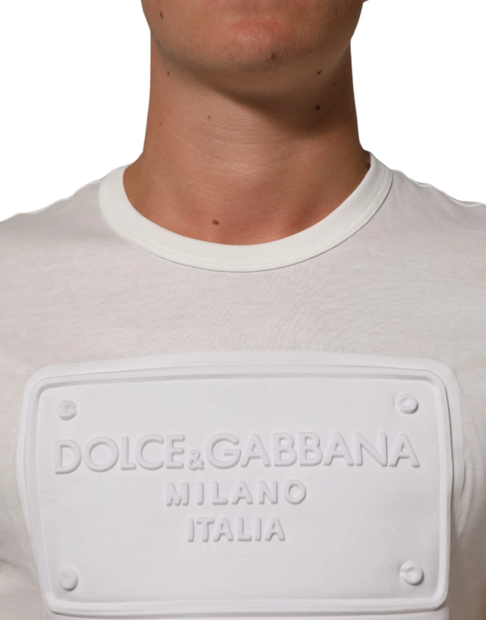 Dolce & Gabbana White Logo Patch Cotton Crew Neck Men T-shirt sold by Siebentaschen product image thumbnail 5