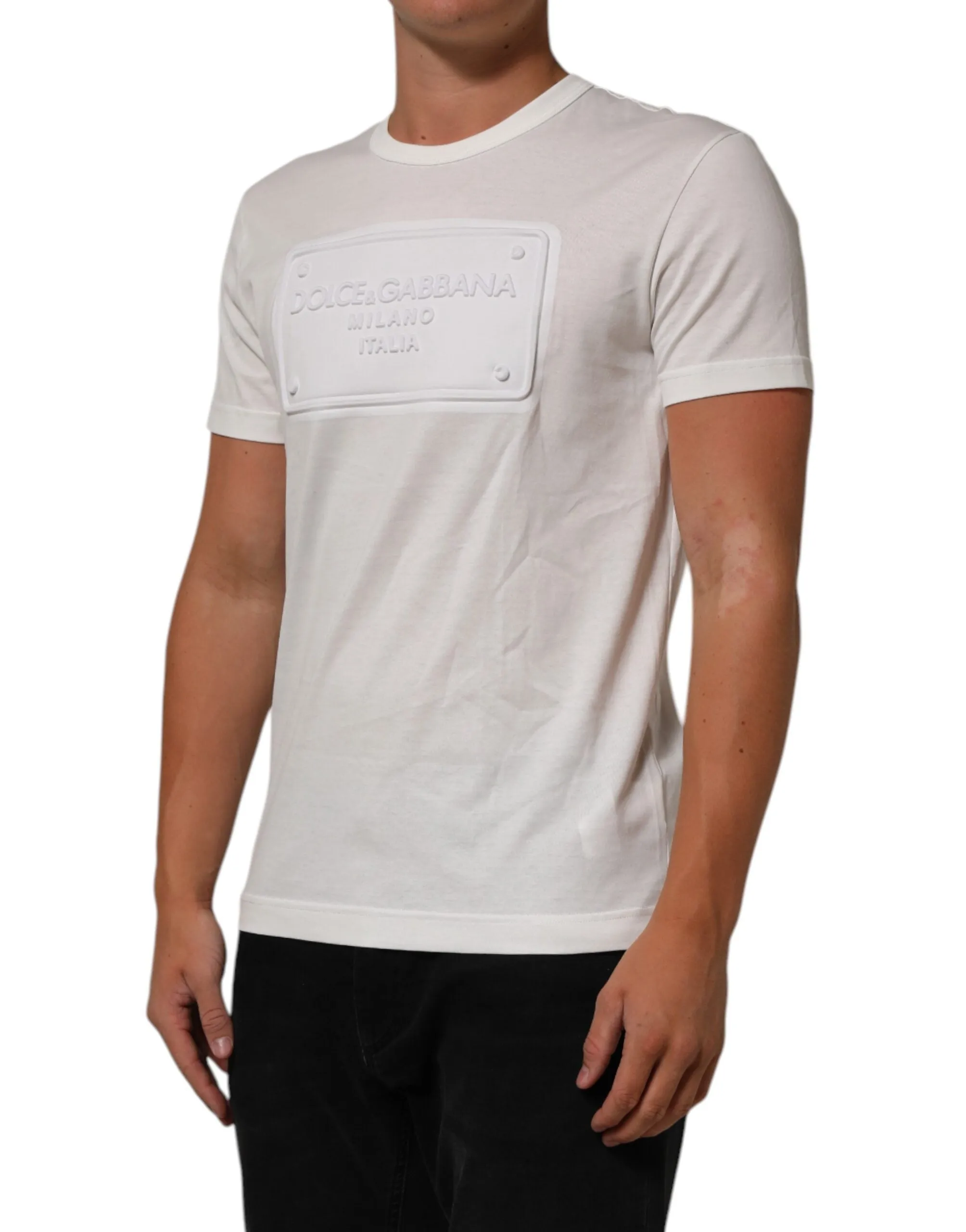 Dolce & Gabbana White Logo Patch Cotton Crew Neck Men T-shirt sold by Siebentaschen product image thumbnail 3