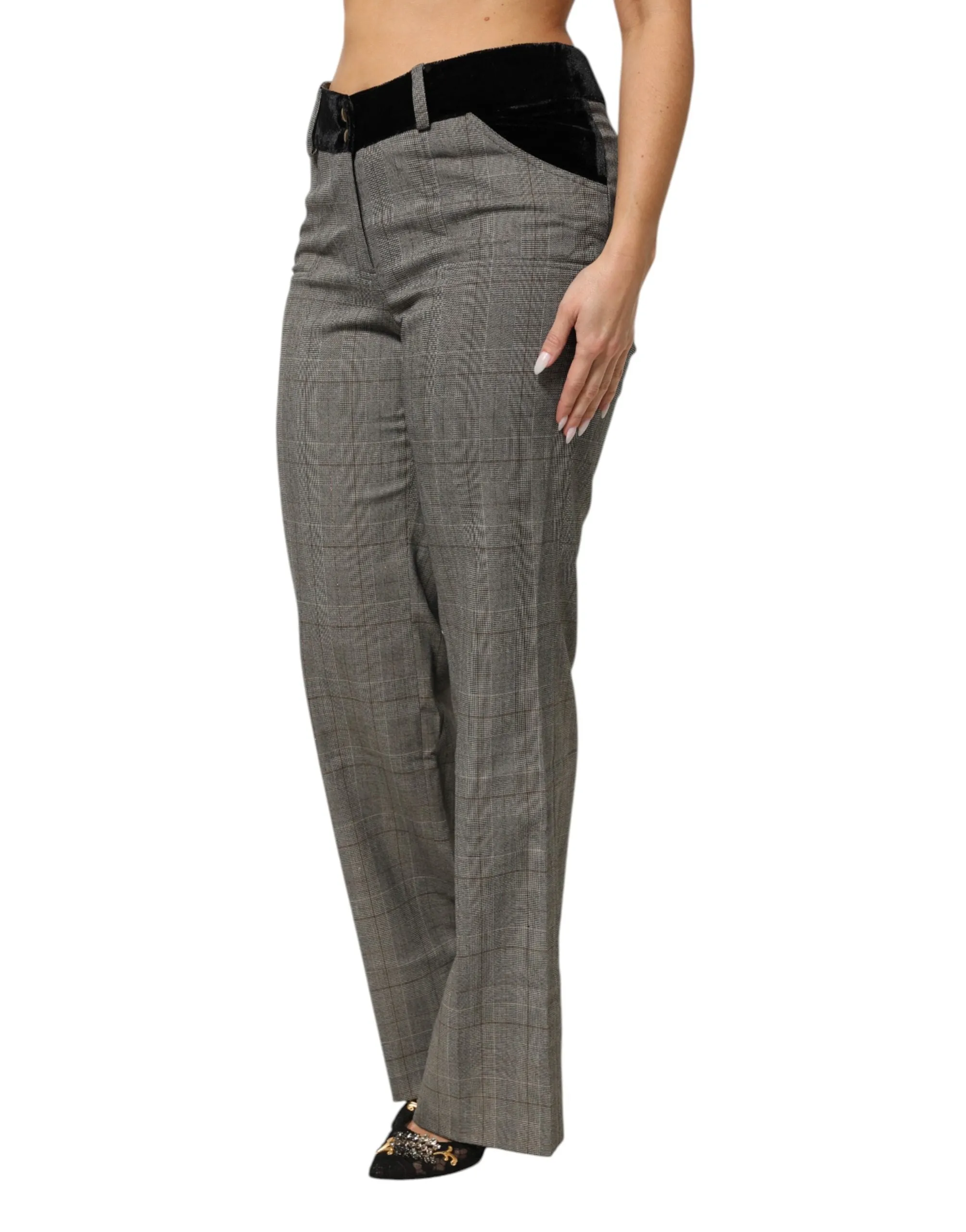 BENCIVENGA Gray Wool Blend Plaid Straight Leg Velvet Waist Pants sold by Siebentaschen product image thumbnail 3