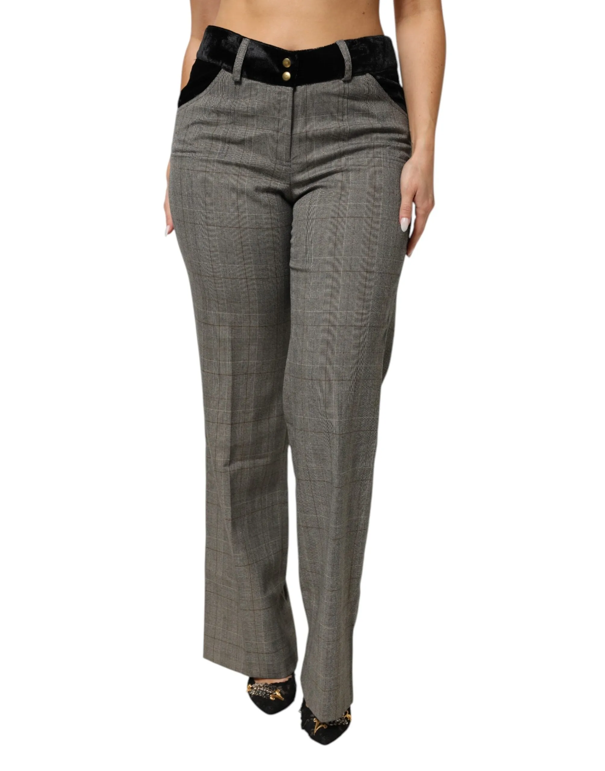 BENCIVENGA Gray Wool Blend Plaid Straight Leg Velvet Waist Pants sold by Siebentaschen product image thumbnail 2