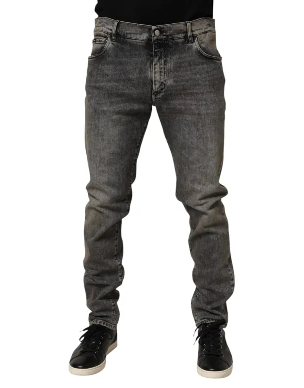 Dolce & Gabbana Gray Cotton Stretch Slim Fit Men Denim Jeans sold by Siebentaschen