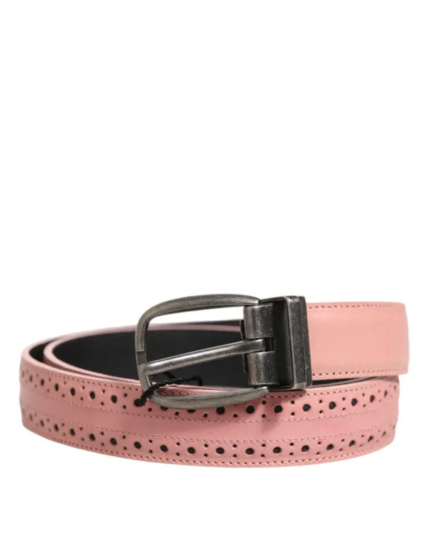 Dolce & Gabbana Pink Leather Perforated Detailing Buckle Belt sold by Siebentaschen