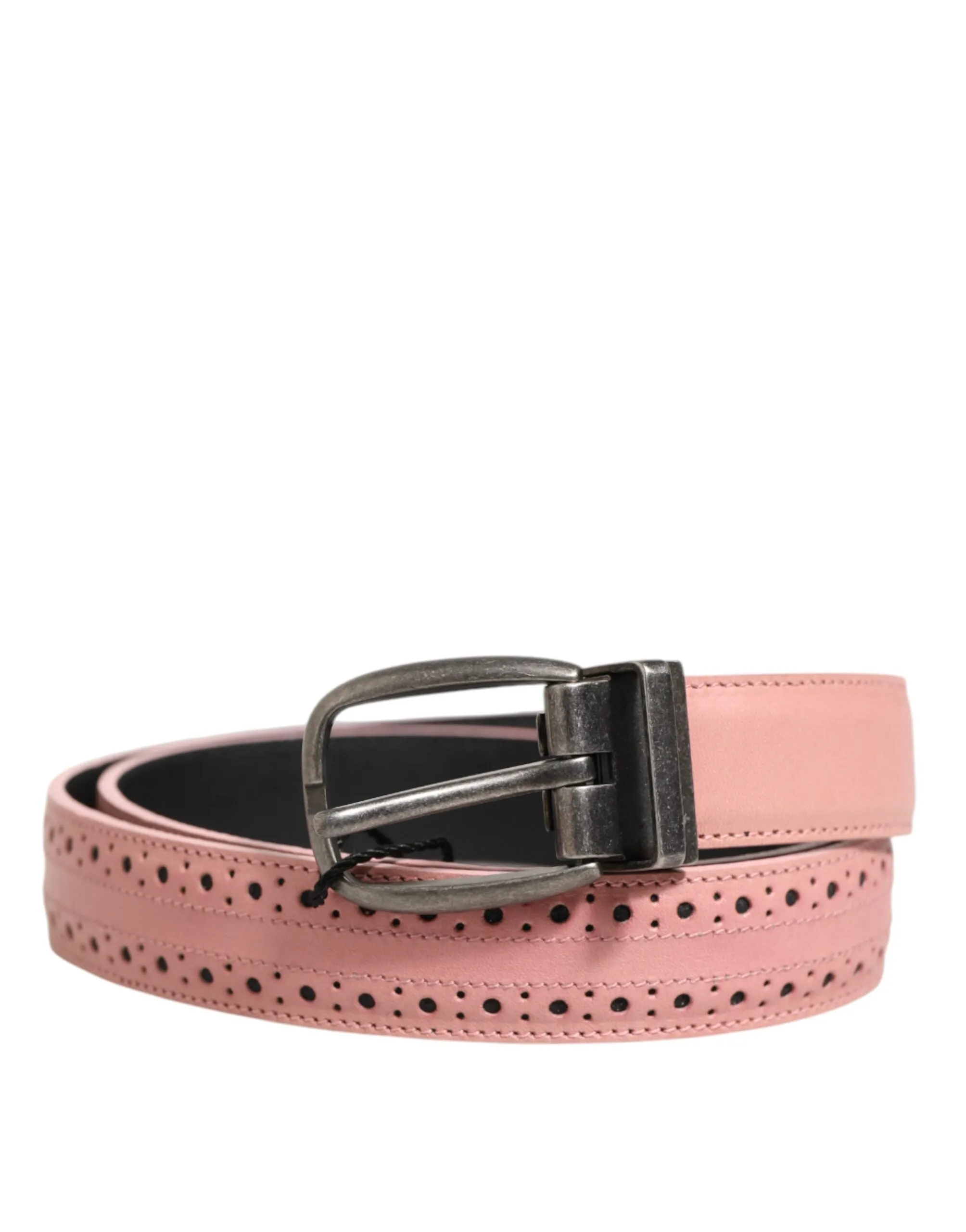 Dolce & Gabbana Pink Leather Perforated Detailing Buckle Belt sold by Siebentaschen