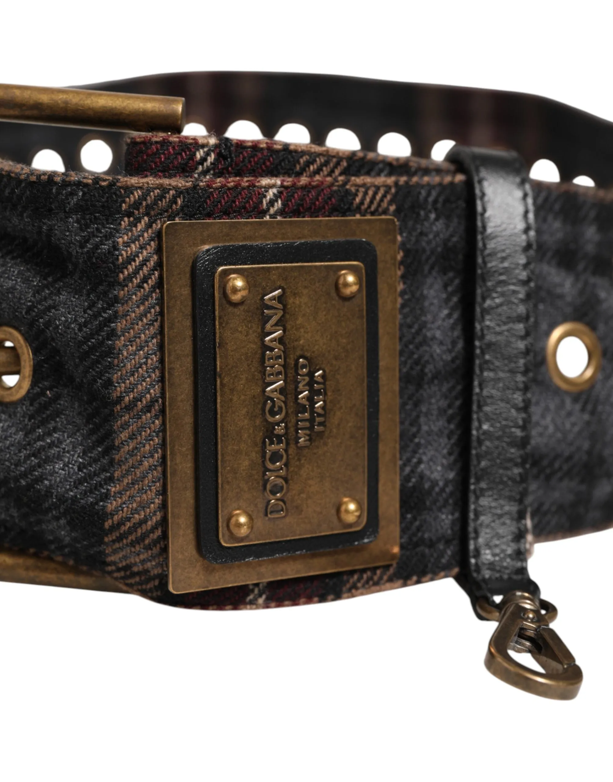 Dolce & Gabbana Plaid Fabric Logo Plate Brass Buckle Belt sold by Siebentaschen product image thumbnail 5