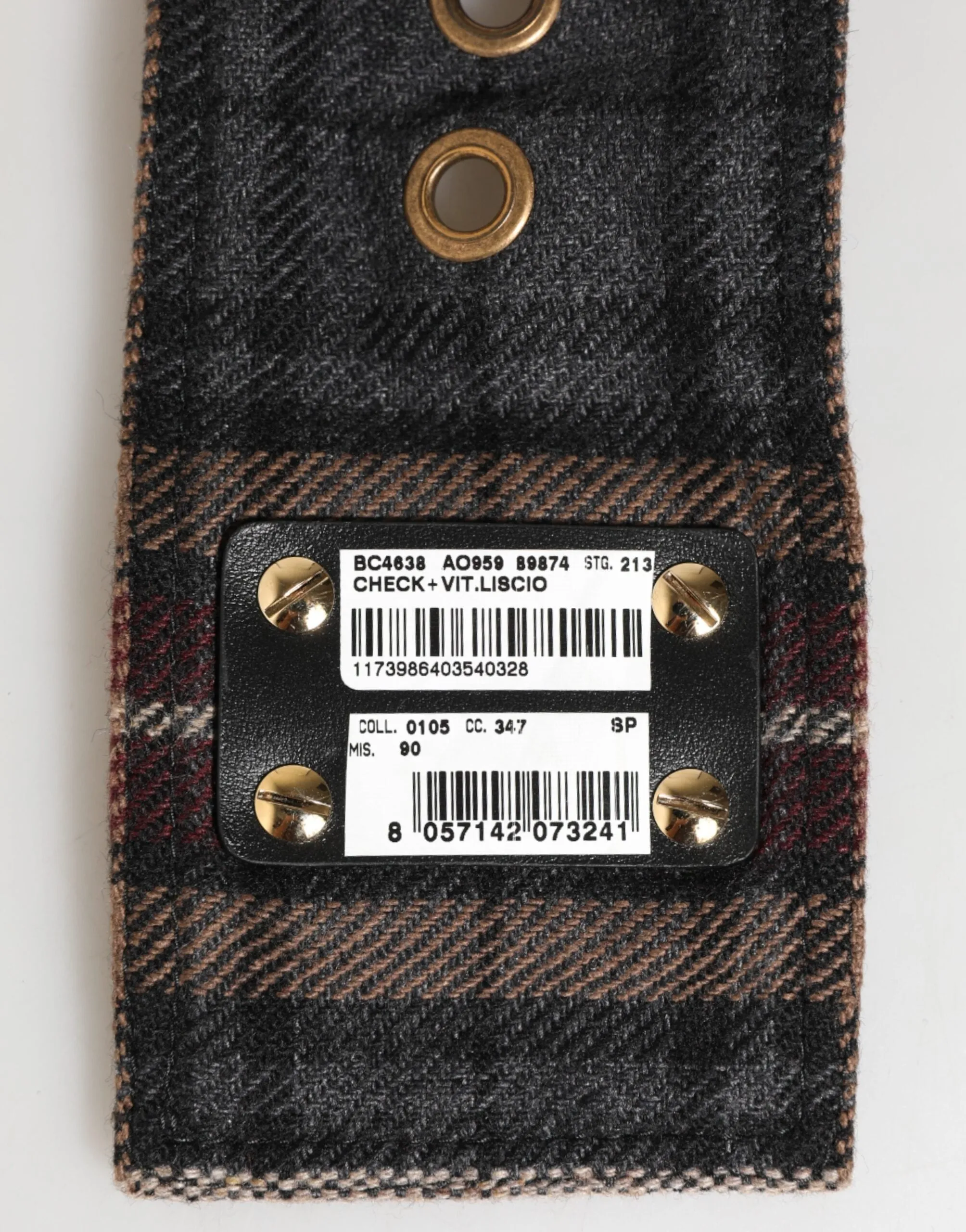 Dolce & Gabbana Plaid Fabric Logo Plate Brass Buckle Belt sold by Siebentaschen product image thumbnail 3