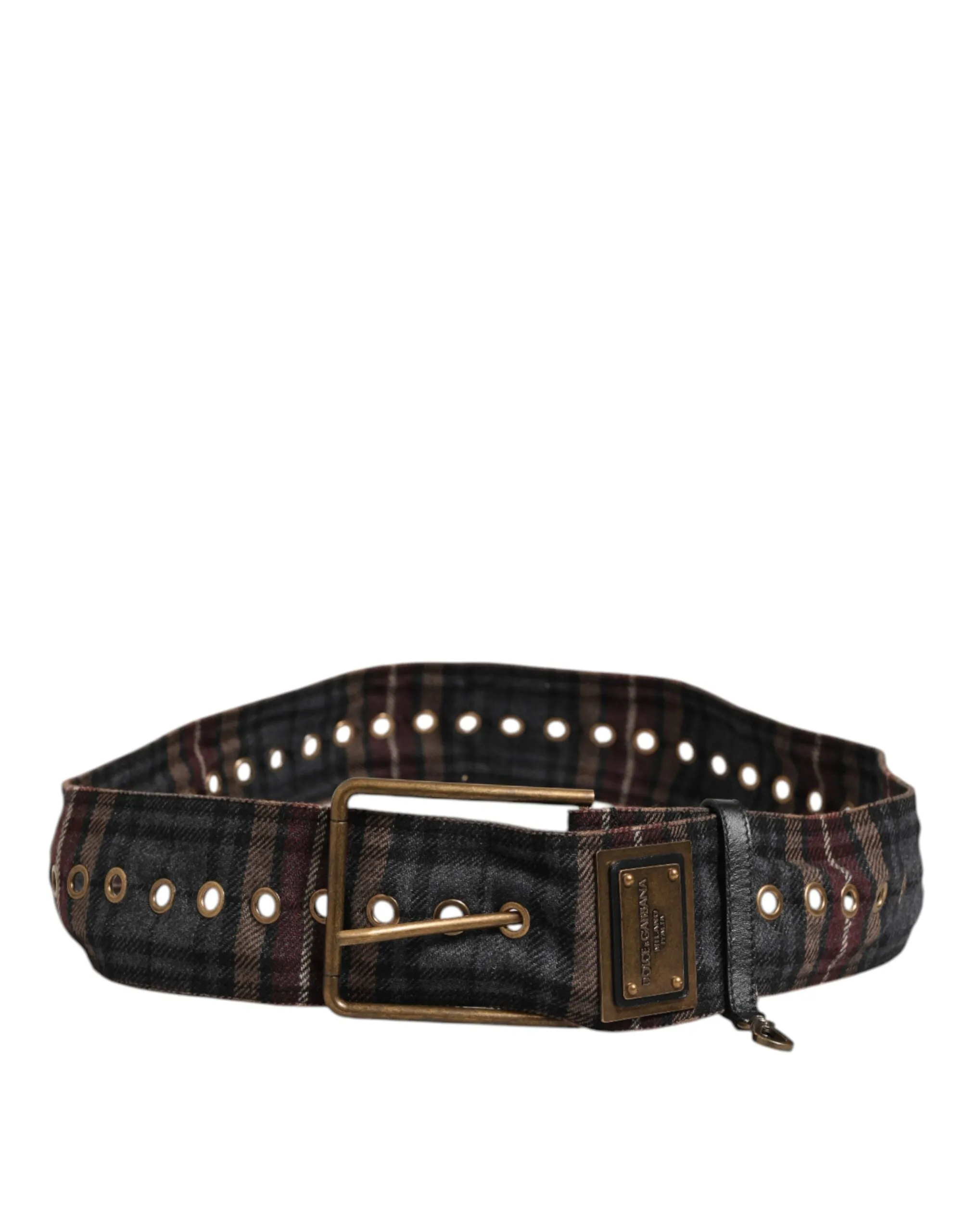 Dolce & Gabbana Plaid Fabric Logo Plate Brass Buckle Belt sold by Siebentaschen product image thumbnail 4