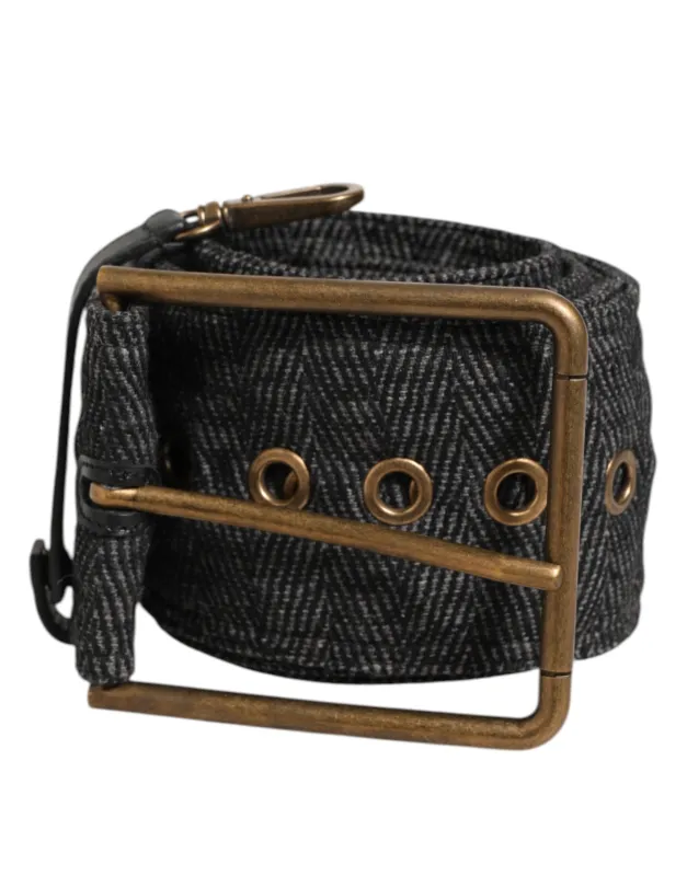 Dolce & Gabbana Grey Fabric Logo Plate Metal Brass Buckle Belt sold by Siebentaschen