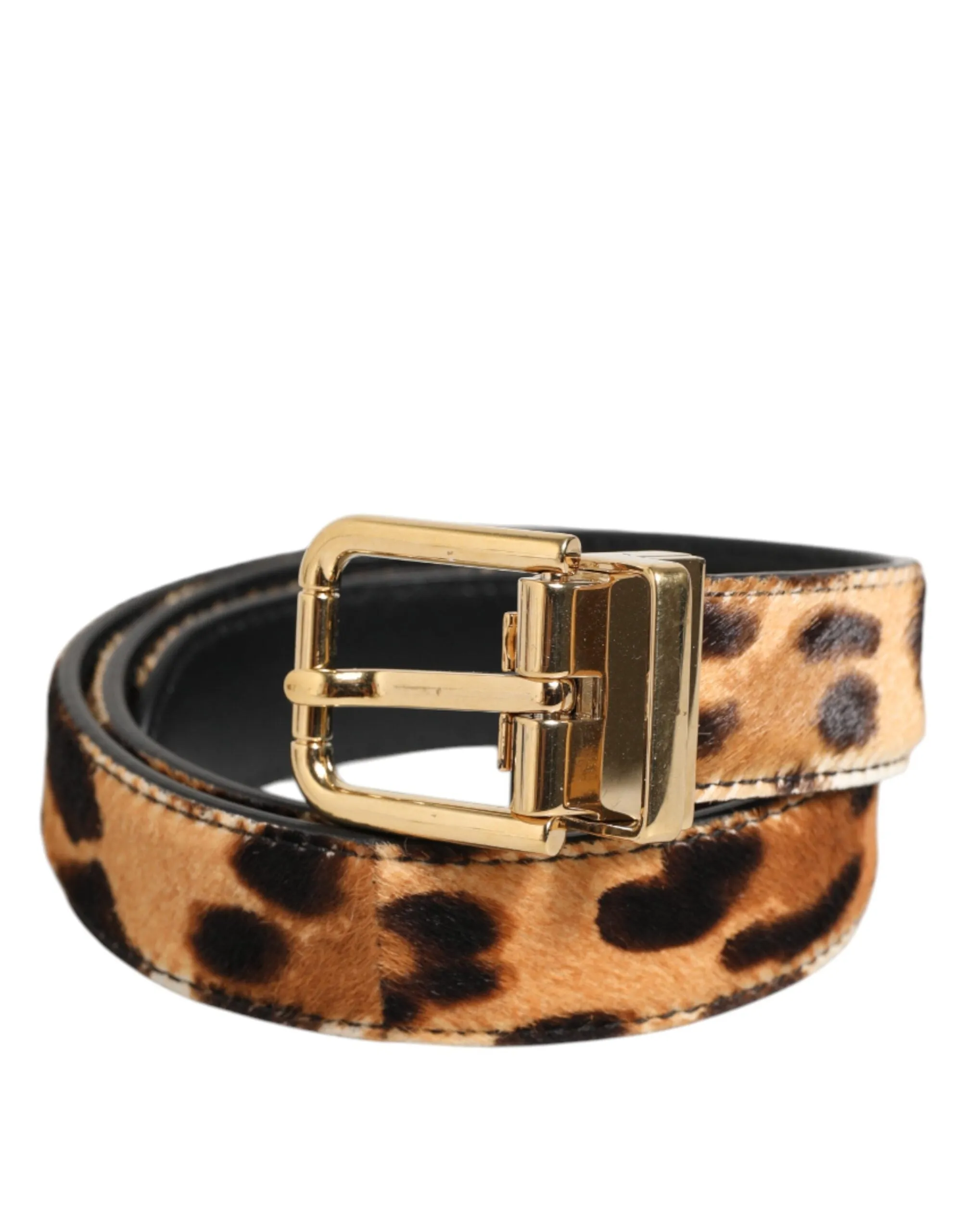 Dolce & Gabbana Brown Leather Leopard Print Metal Buckle Belt sold by Siebentaschen
