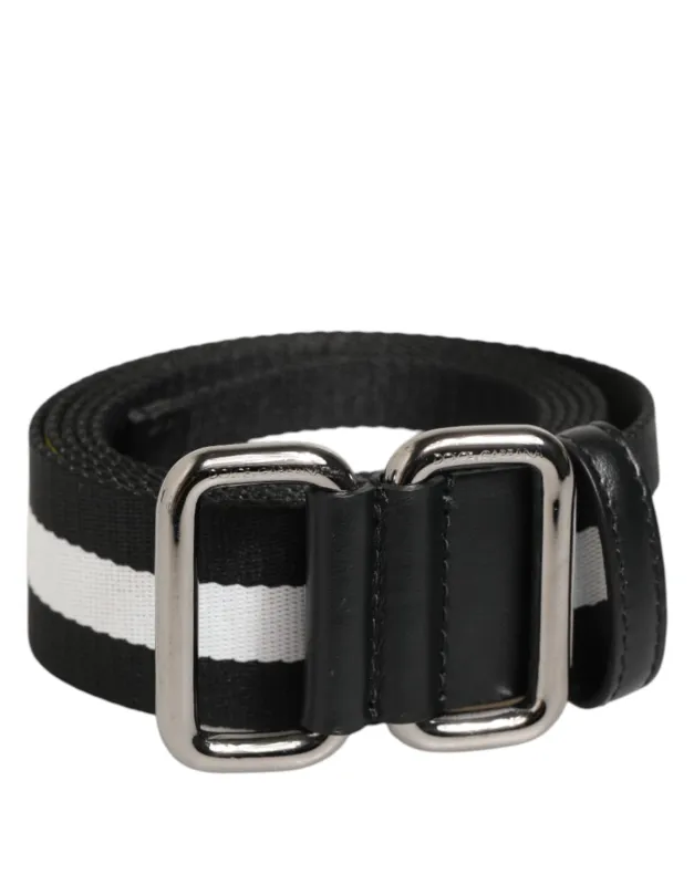 Dolce & Gabbana Black White Striped Metal Buckle Men Belt sold by Siebentaschen