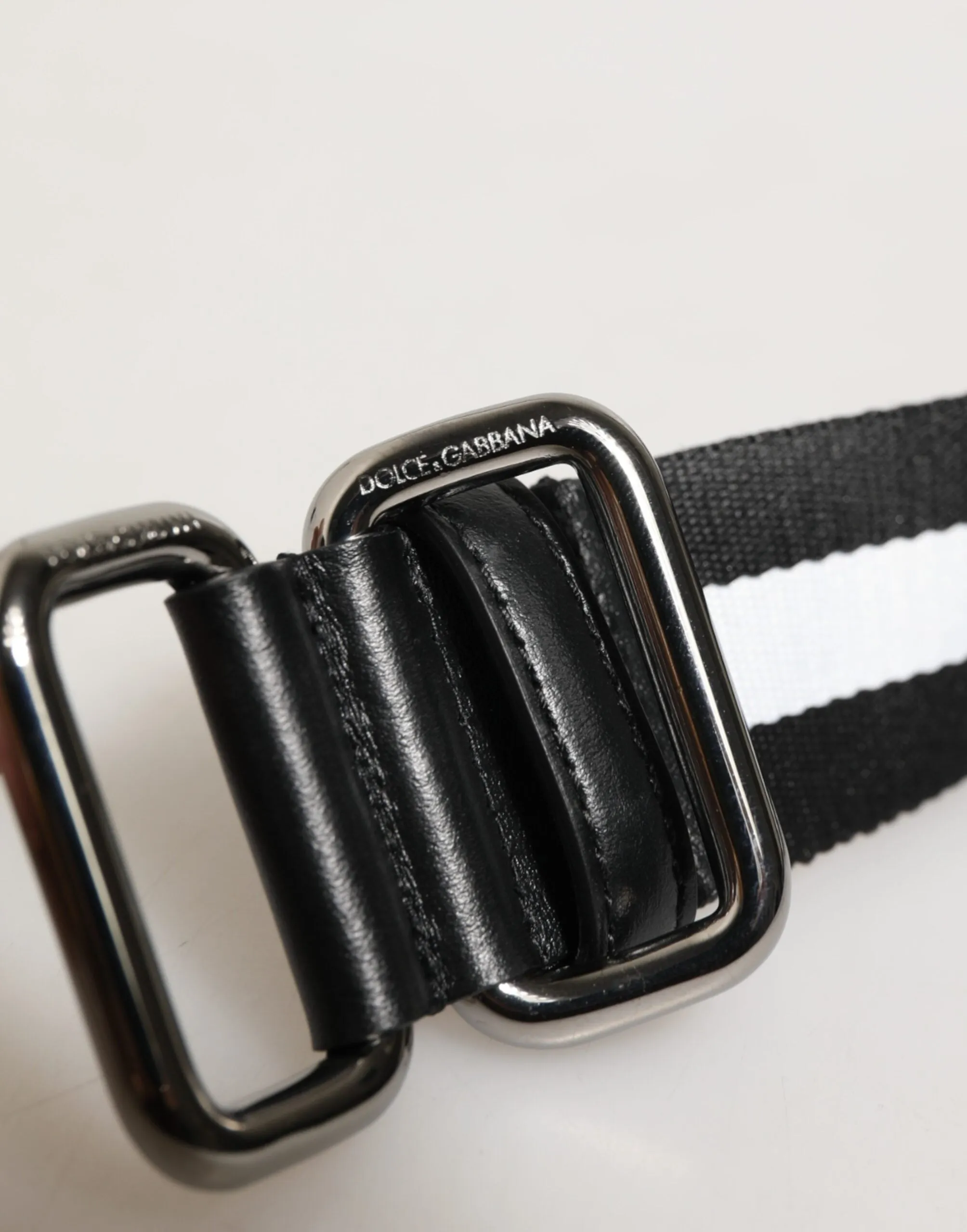 Dolce & Gabbana Black White Striped Logo Metal Buckle Belt sold by Siebentaschen product image thumbnail 3