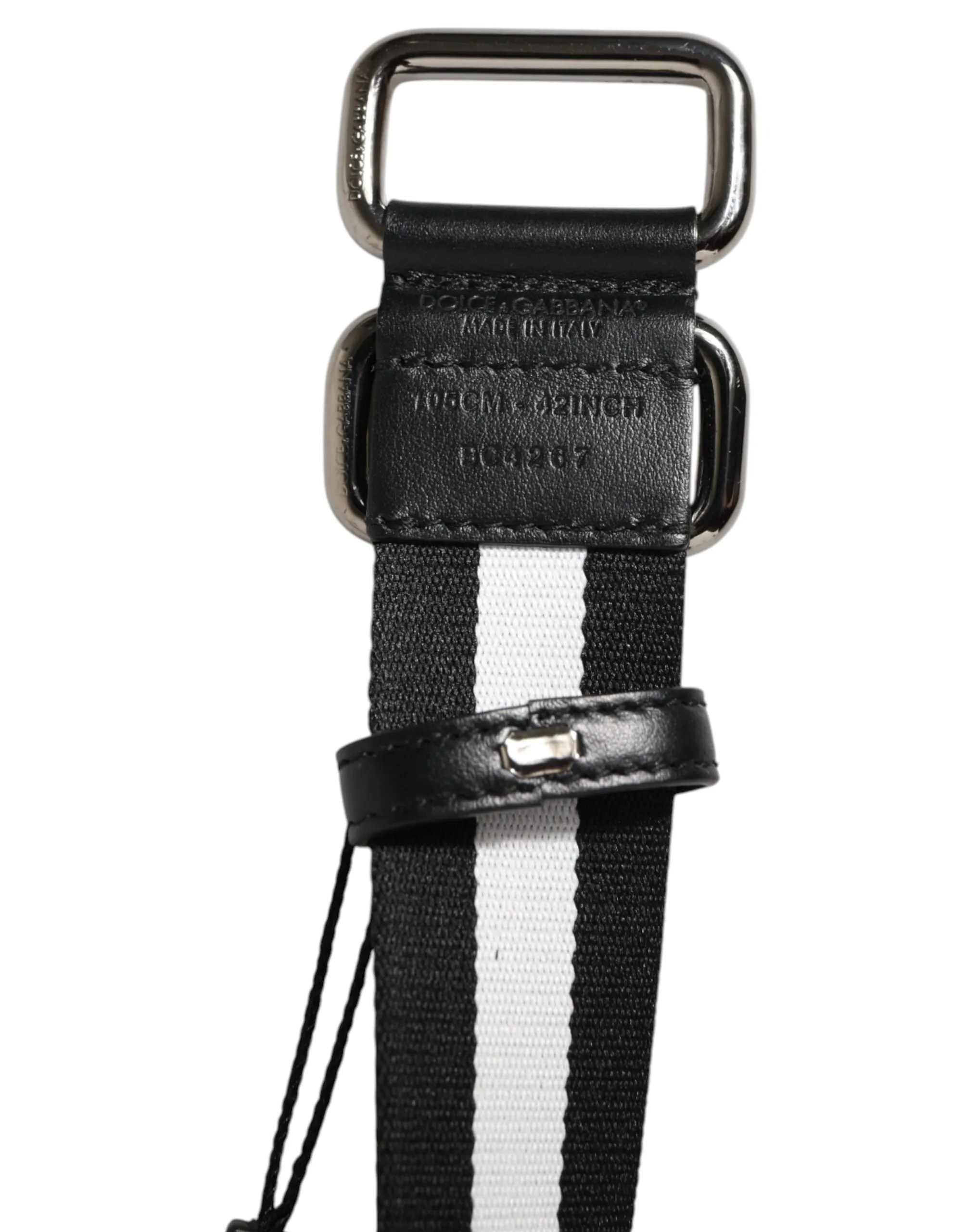 Dolce & Gabbana Black White Striped Logo Metal Buckle Belt sold by Siebentaschen product image thumbnail 4