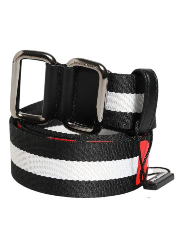 Dolce & Gabbana Black White Striped Logo Metal Buckle Belt made by Siebentaschen