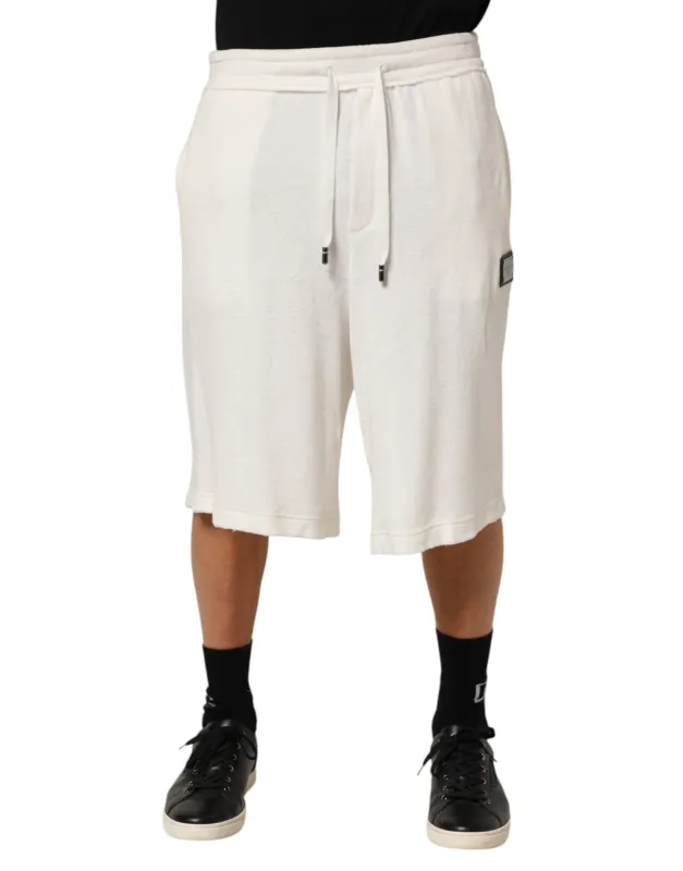 Dolce & Gabbana White Cotton Logo Plaque Men Bermuda Shorts sold by Siebentaschen
