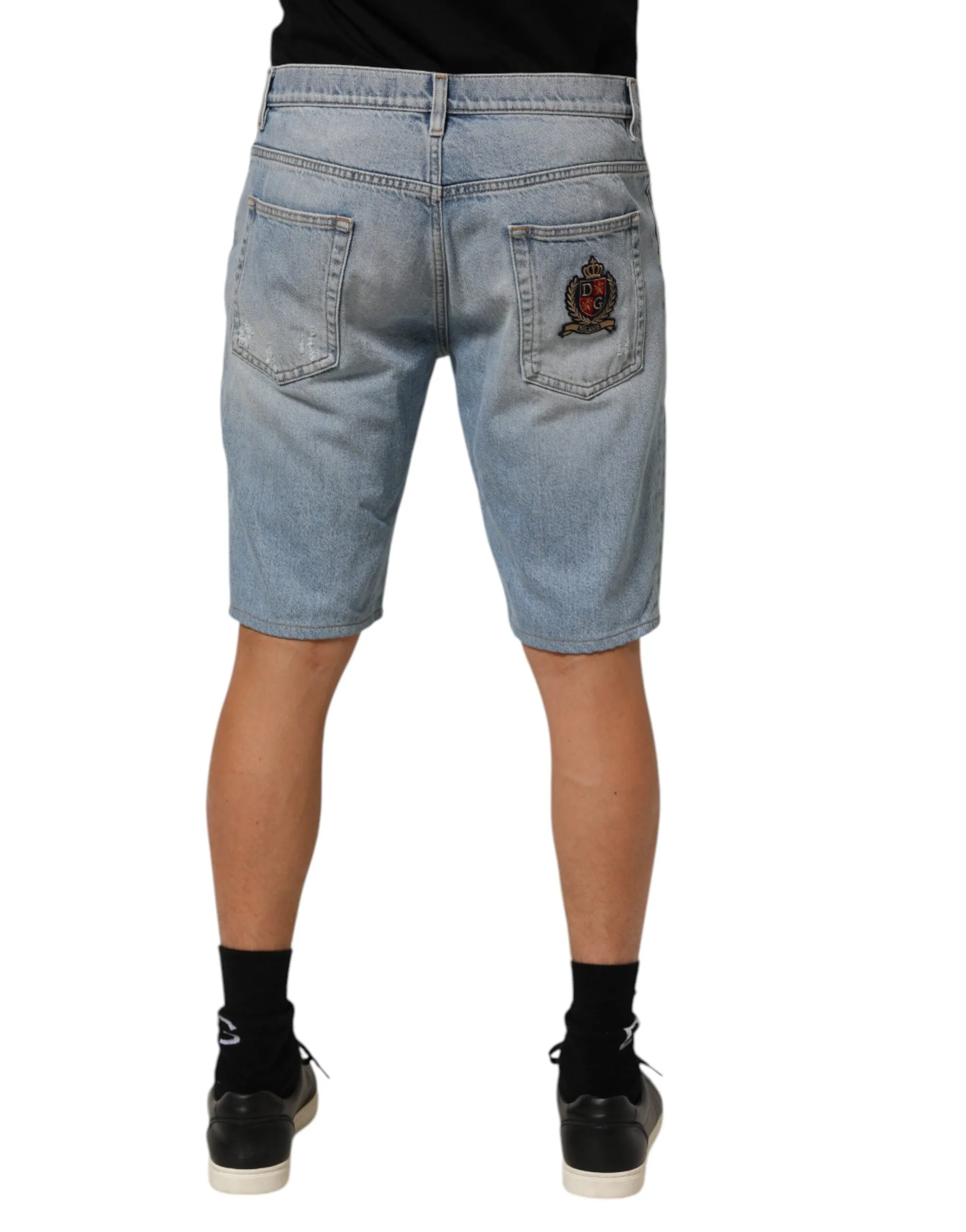 Dolce & Gabbana Blue Cotton Distressed Denim Bermuda Shorts sold by Siebentaschen product image thumbnail 4