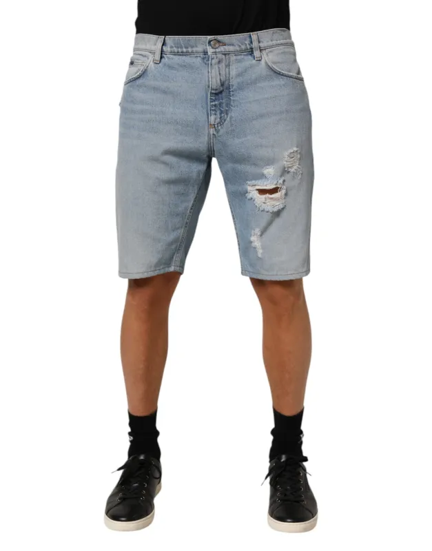 Dolce & Gabbana Blue Cotton Distressed Denim Bermuda  Shorts sold by Siebentaschen