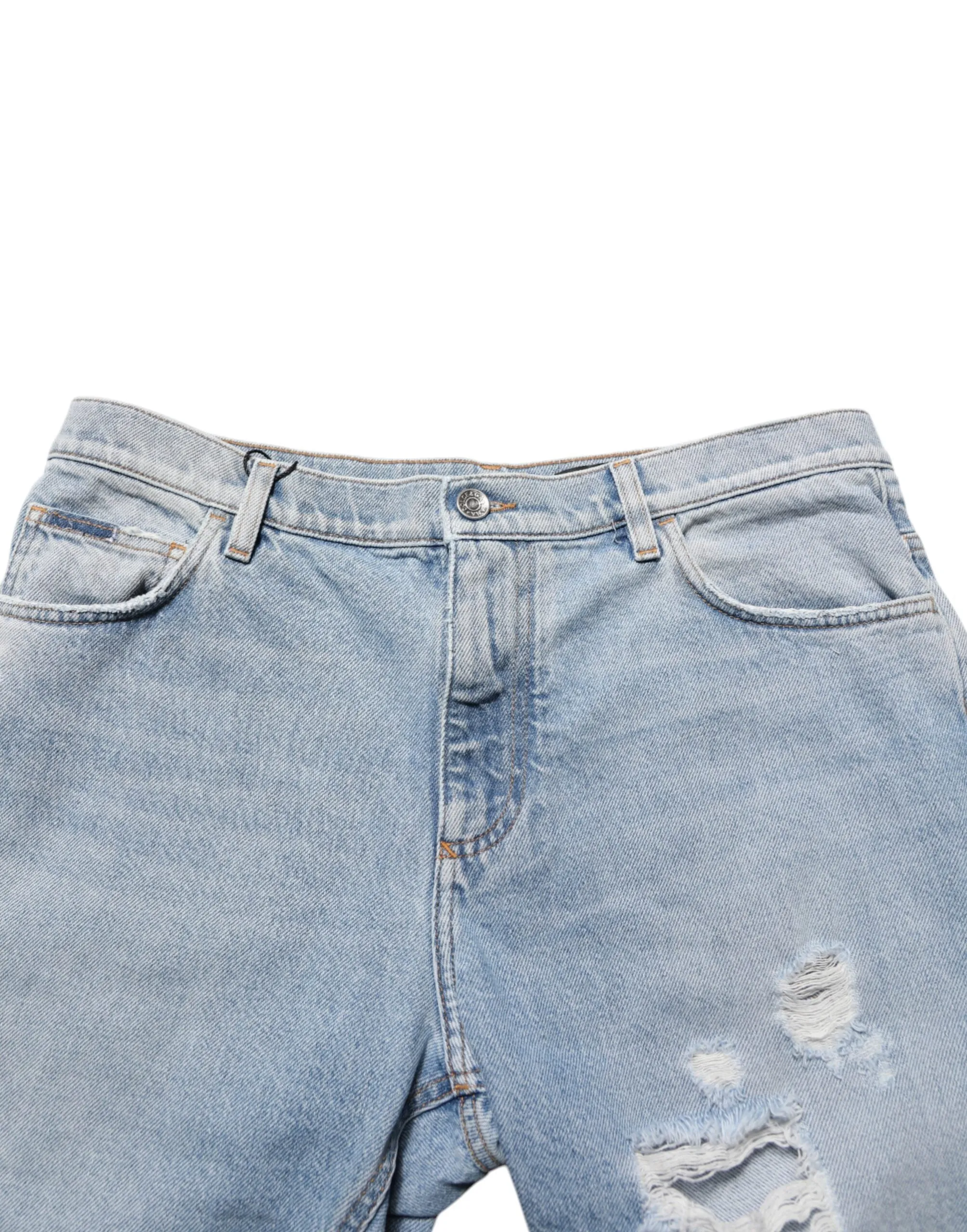 Dolce & Gabbana Blue Cotton Distressed Denim Bermuda Shorts sold by Siebentaschen product image thumbnail 5