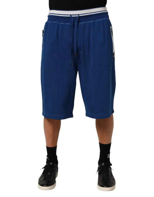 Dolce & Gabbana Blue Cotton Blend Bermuda Sweatpants Shorts sold by Siebentaschen
