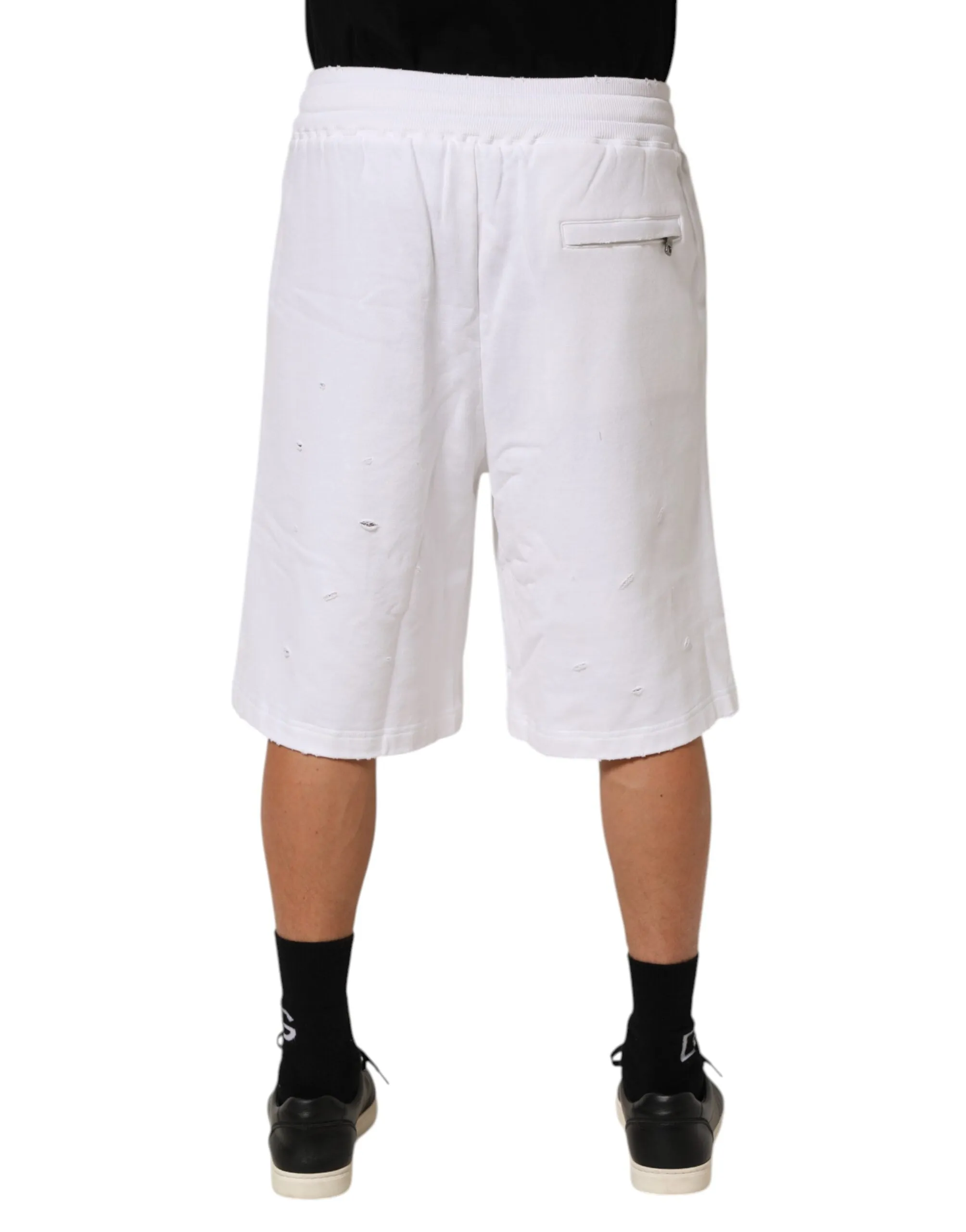 Dolce & Gabbana White Cotton Ripped Bermuda Sweatpants Shorts sold by Siebentaschen product image thumbnail 4