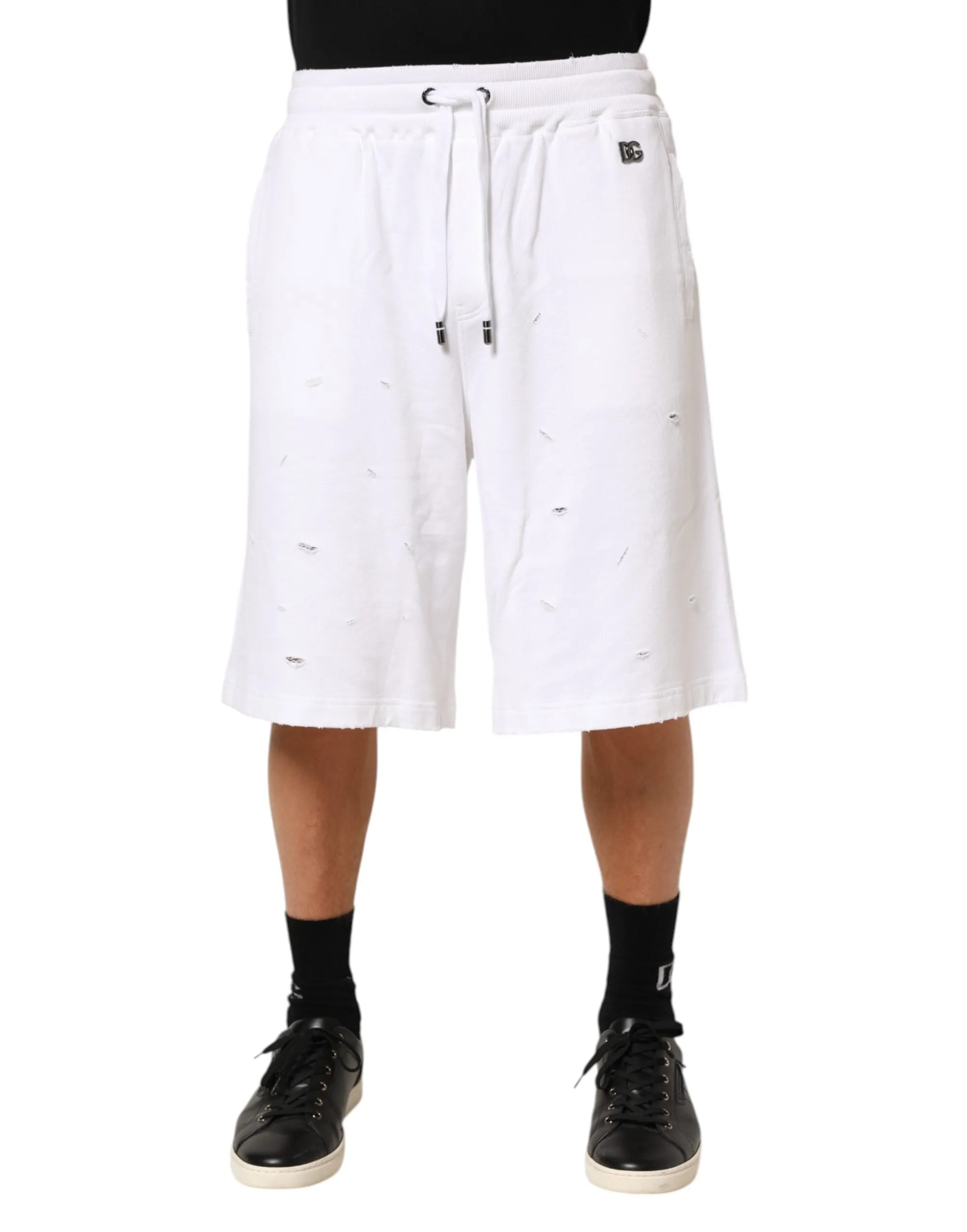 Dolce & Gabbana White Cotton Ripped Bermuda Sweatpants Shorts sold by Siebentaschen product image thumbnail 2