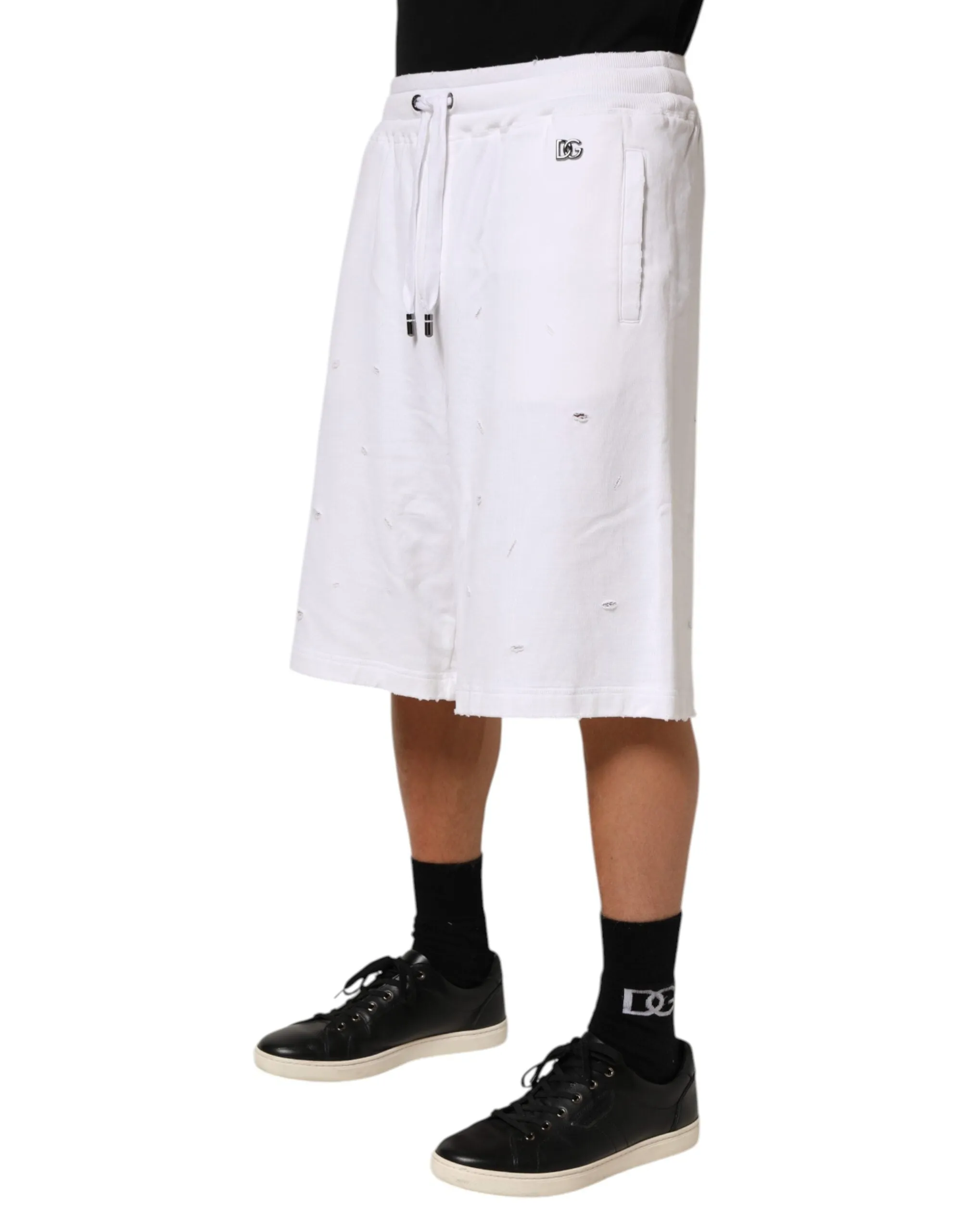 Dolce & Gabbana White Cotton Ripped Bermuda Sweatpants Shorts sold by Siebentaschen product image thumbnail 3