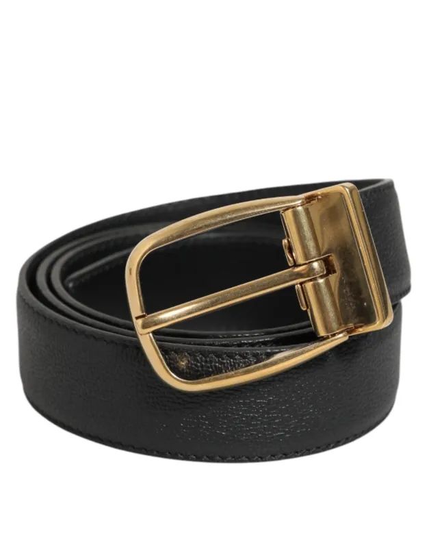 Dolce & Gabbana Black Leather Classic Metal Logo Buckle Belt sold by Siebentaschen