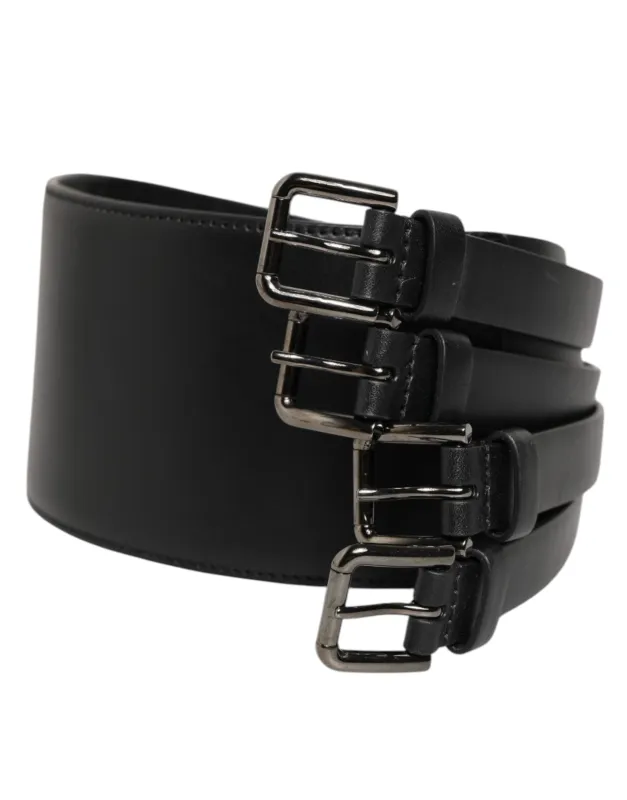 Dolce & Gabbana Black Leather 4-Strap Metal Multi-Buckle Belt sold by Siebentaschen