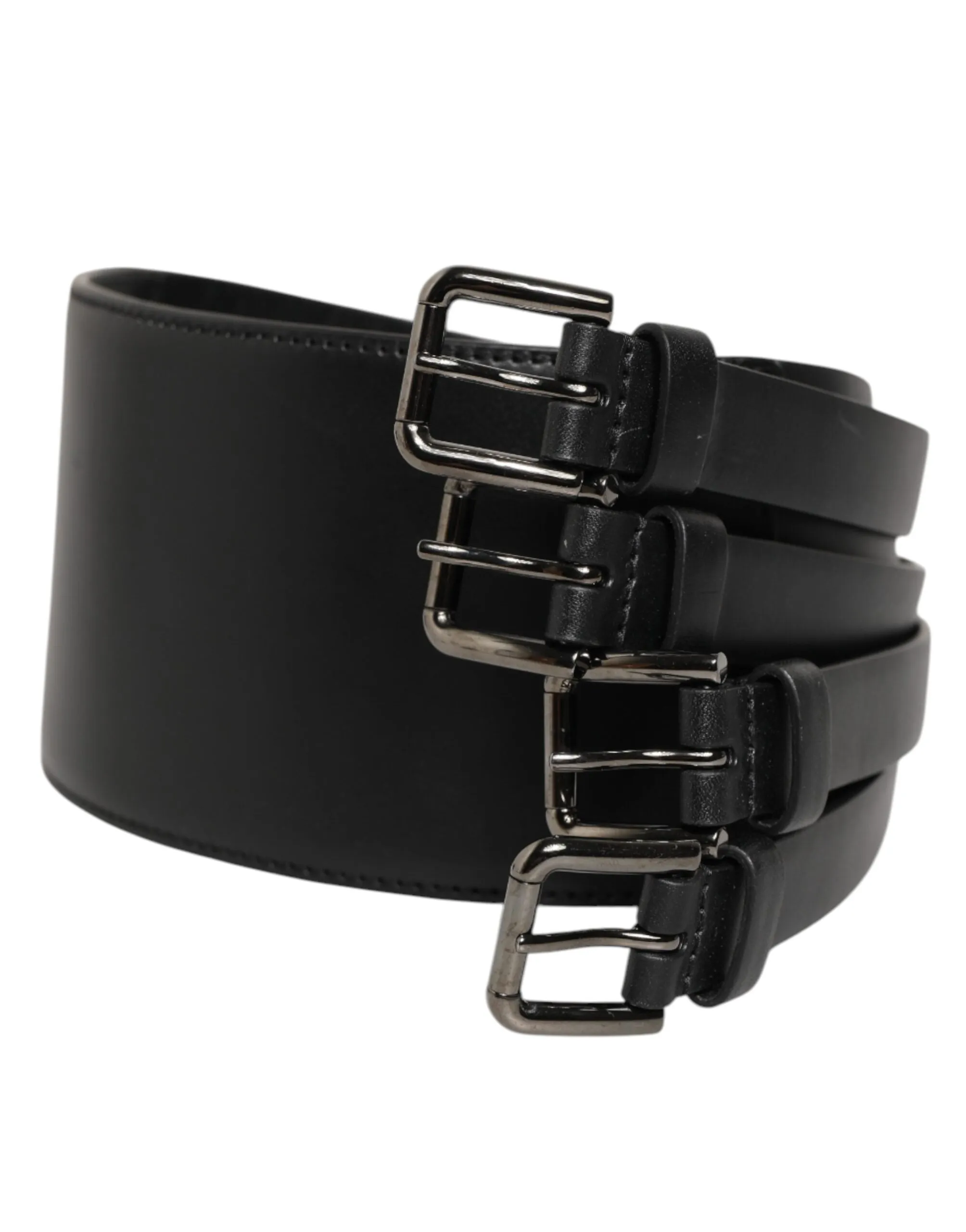 Dolce & Gabbana Black Leather 4-Strap Metal Multi-Buckle Belt sold by Siebentaschen product image thumbnail 2