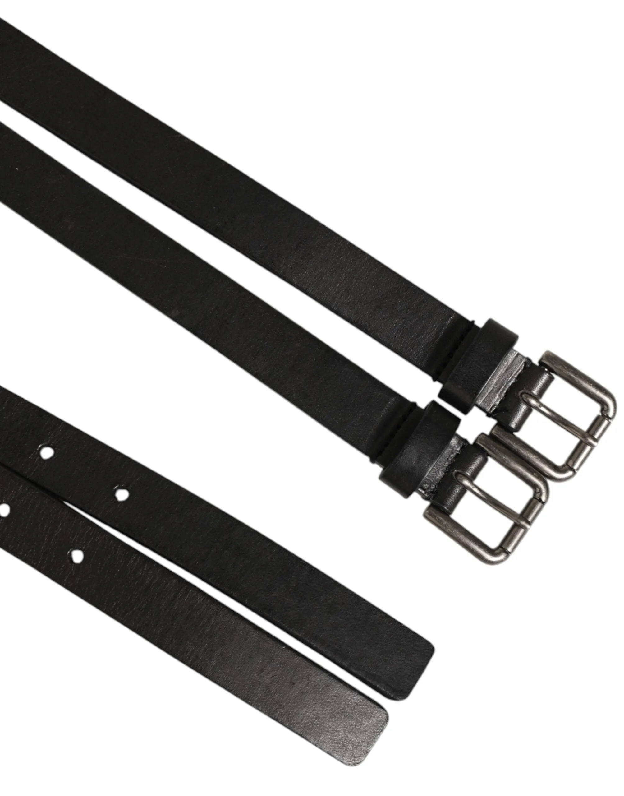 Dolce & Gabbana Black Double Strap Leather Silver Buckle Belt sold by Siebentaschen product image thumbnail 3