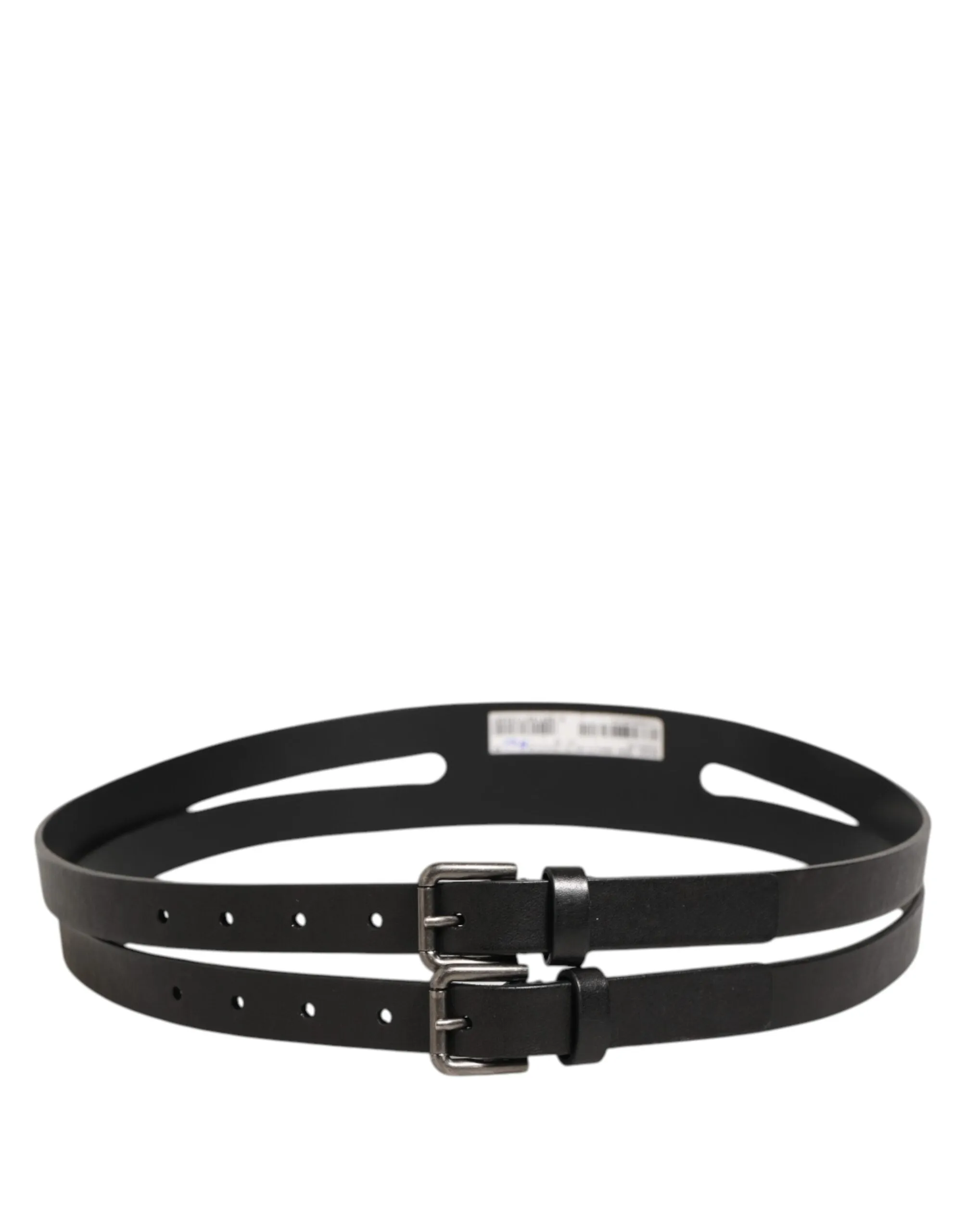Dolce & Gabbana Black Double Strap Leather Silver Buckle Belt sold by Siebentaschen product image thumbnail 4