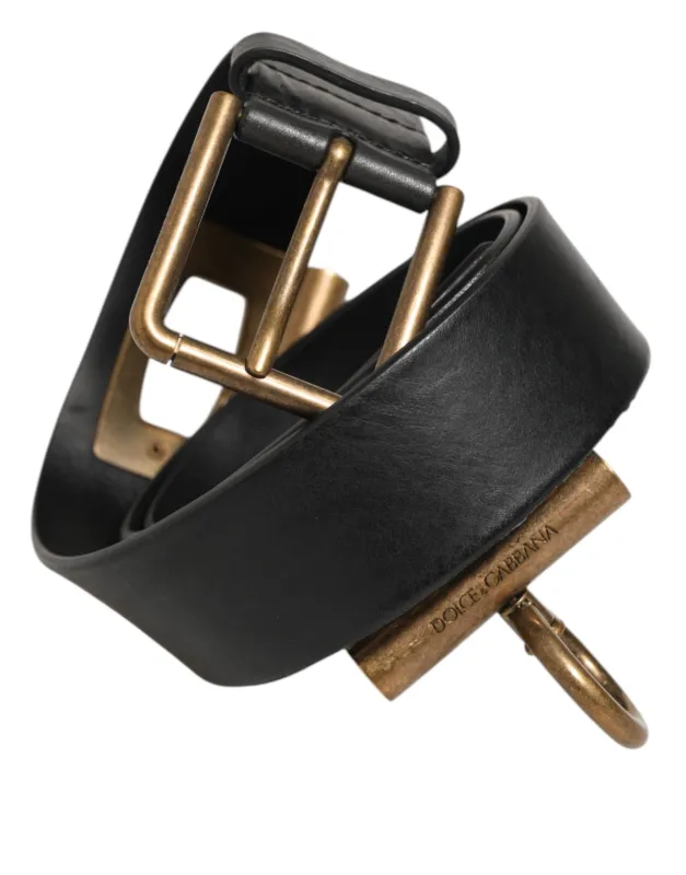 Dolce & Gabbana Black Leather Side Rings Brass Buckle Belt sold by Siebentaschen
