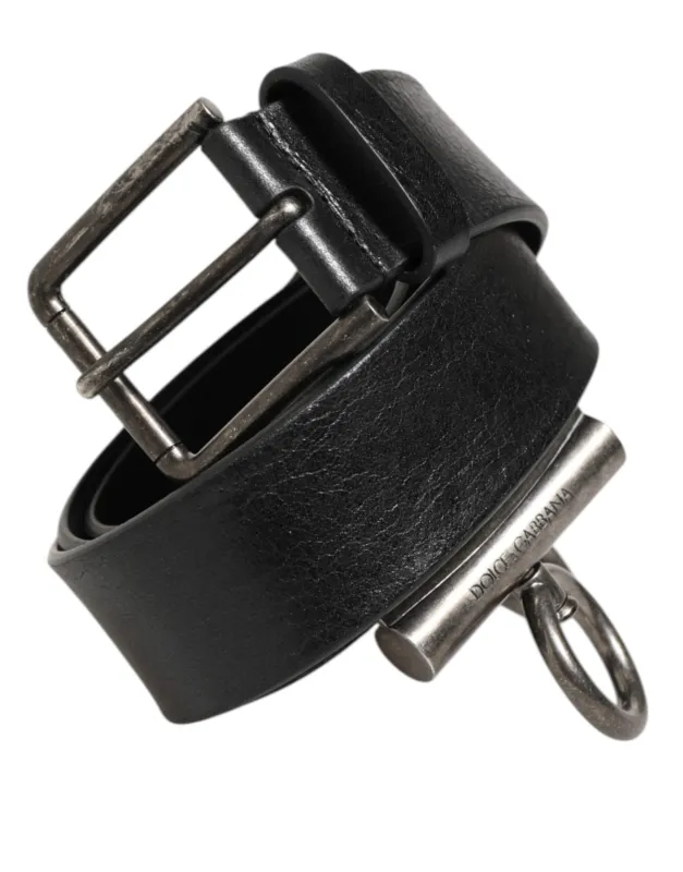 Dolce & Gabbana Black Leather Side Rings Brass Buckle Belt sold by Siebentaschen
