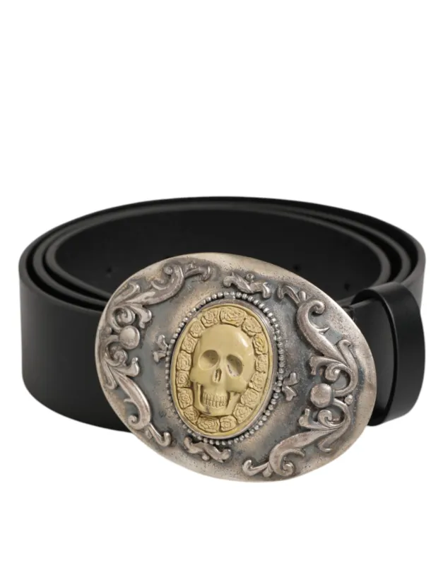 Dolce & Gabbana Black Leather Ornate Metal Buckle Men Belt sold by Siebentaschen