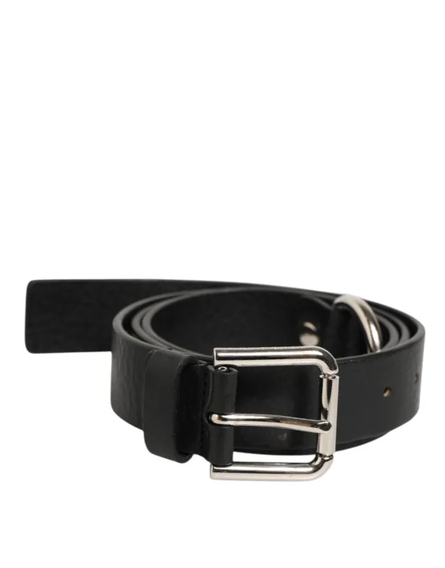 Dolce & Gabbana Black Leather Classic Metal Logo Buckle Belt sold by Siebentaschen