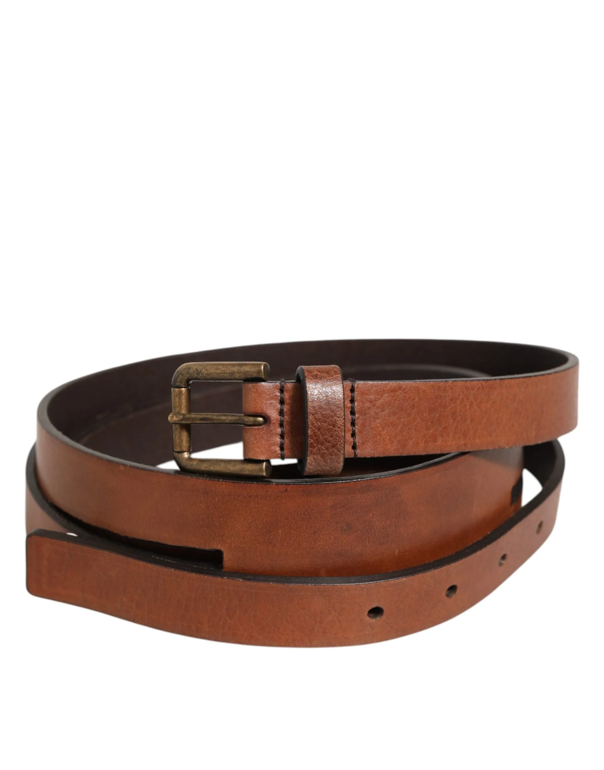 Dolce & Gabbana Brown Double Strap Leather Gold Buckle Belt sold by Siebentaschen