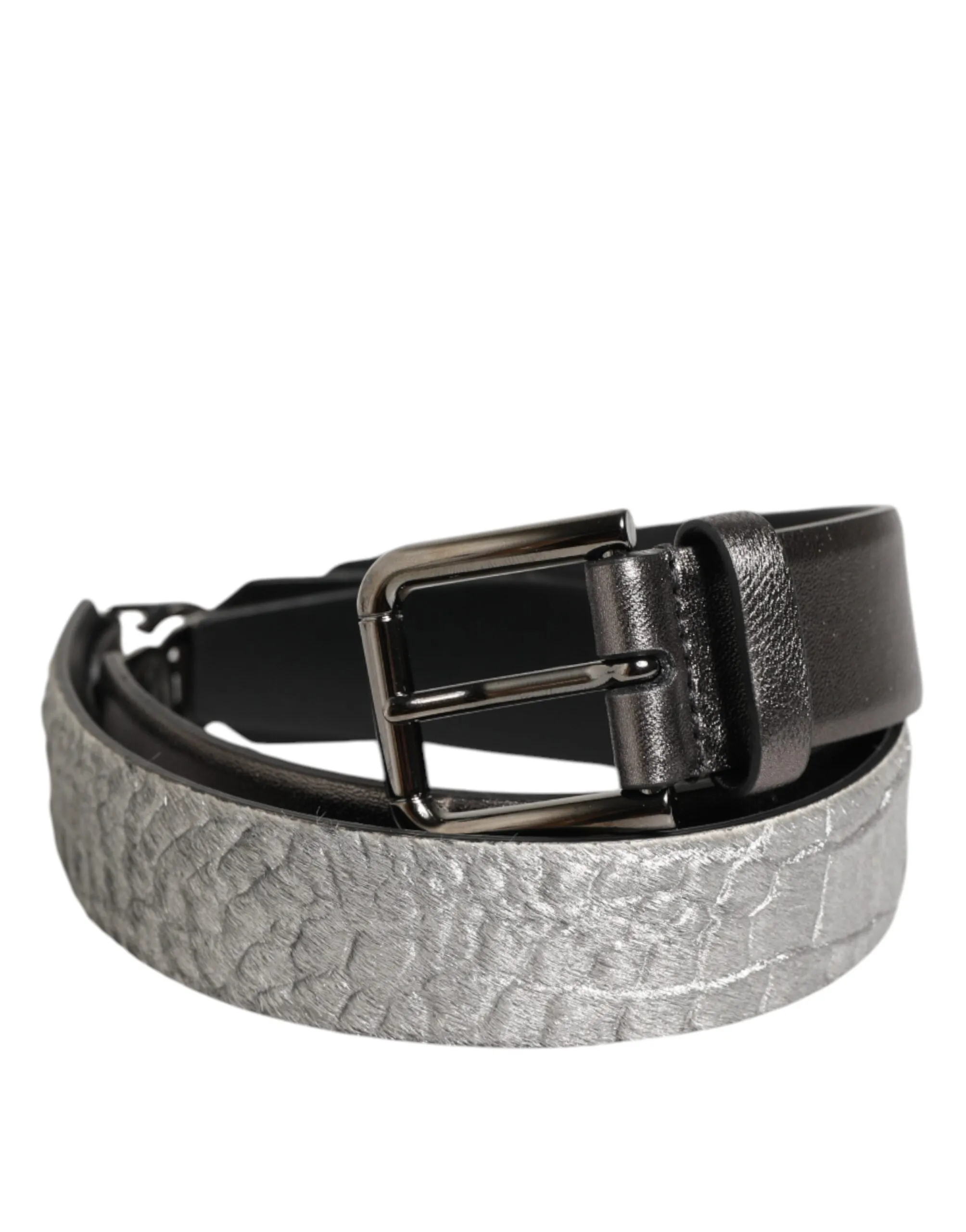 Dolce & Gabbana Black Silver Pebbled Texture Leather Buckle Men Belt sold by Siebentaschen product image thumbnail 2