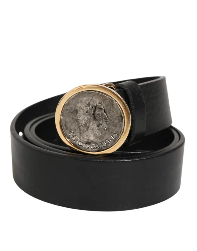 Dolce & Gabbana Black Leather Coin Buckle Classic Men Belt sold by Siebentaschen