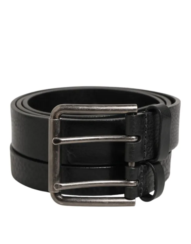 Dolce & Gabbana Black Double Strap Leather Silver Buckle Belt sold by Siebentaschen