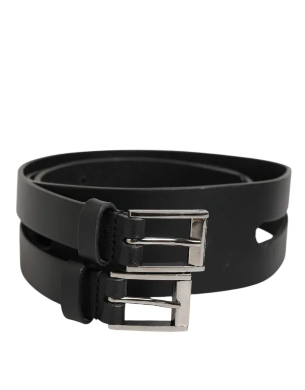 Dolce & Gabbana Black Double Strap Leather Silver Buckle Belt sold by Siebentaschen