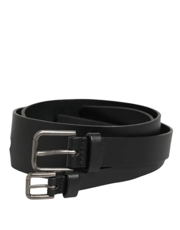 Dolce & Gabbana Black Double Strap Leather Buckle Men Belt sold by Siebentaschen