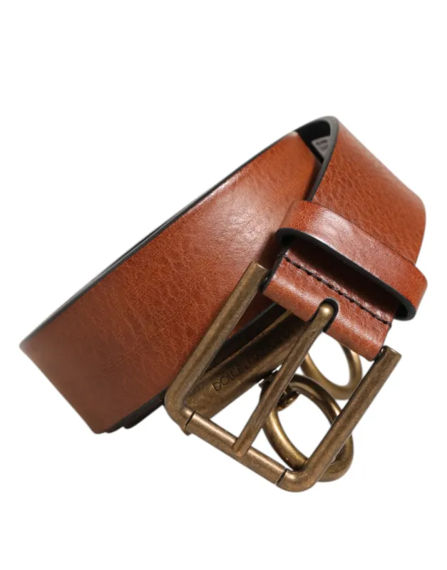 Dolce & Gabbana Brown Leather Side Rings Brass Buckle Belt sold by Siebentaschen