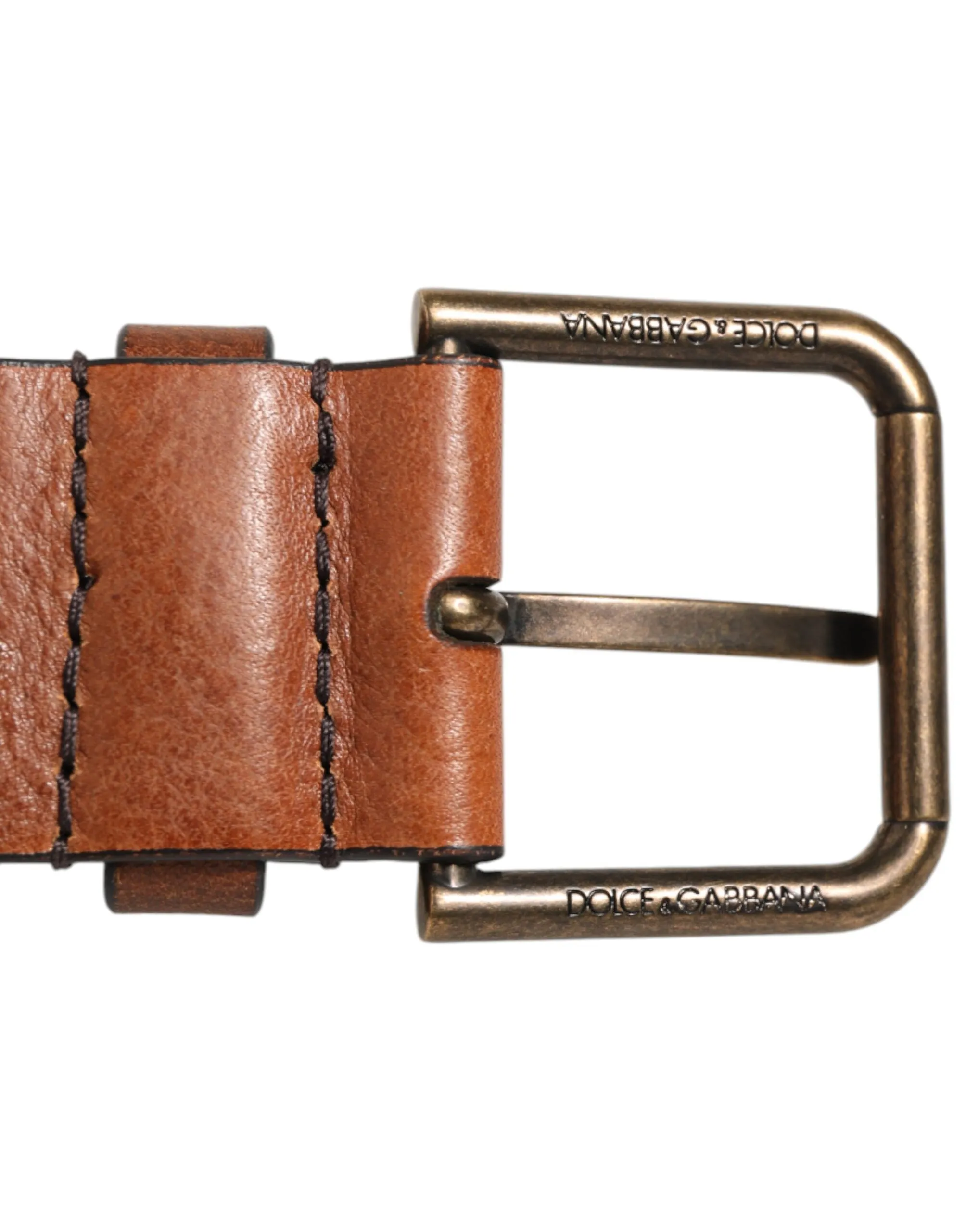 Dolce & Gabbana Brown Classic Gold Metal Logo Buckle Men Belt sold by Siebentaschen product image thumbnail 4