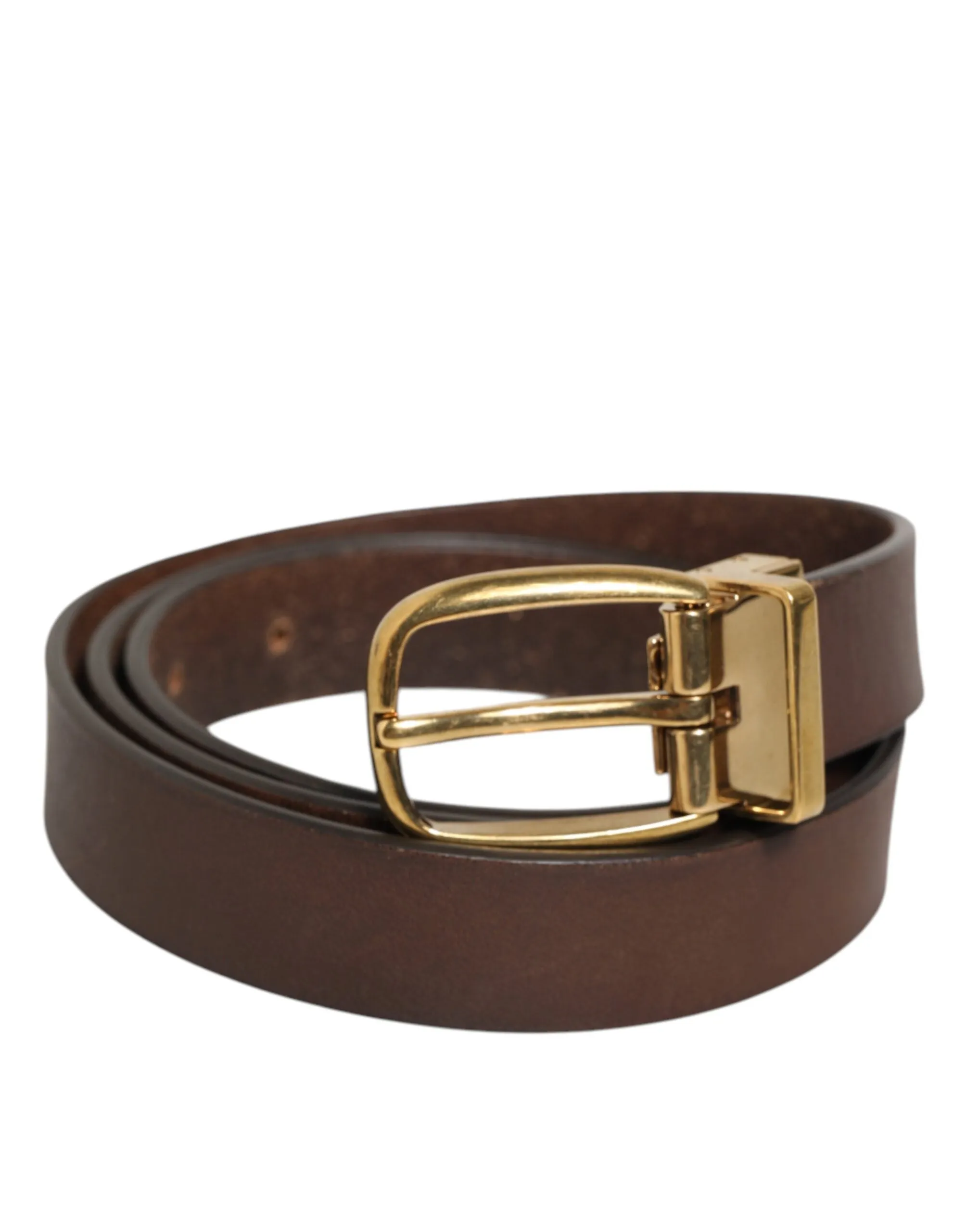 Dolce & Gabbana Brown Classic Gold Metal Logo Buckle Men Belt sold by Siebentaschen