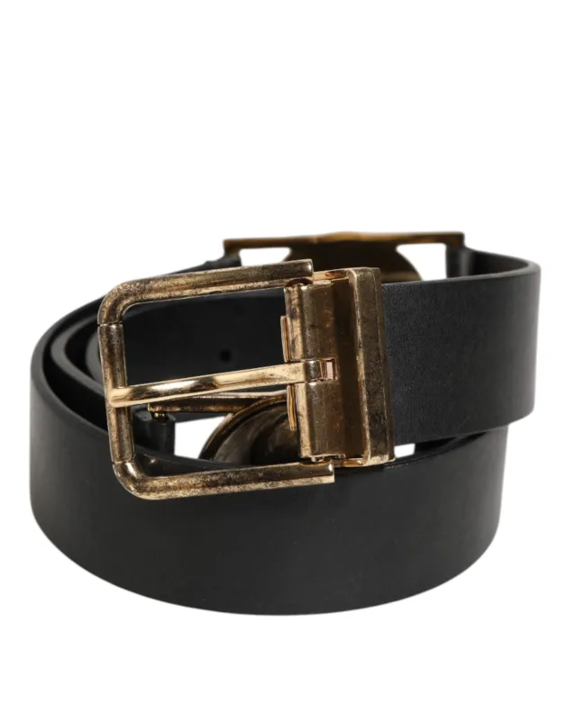 Dolce & Gabbana Black Leather Gold Silver Coin Buckle Belt sold by Siebentaschen